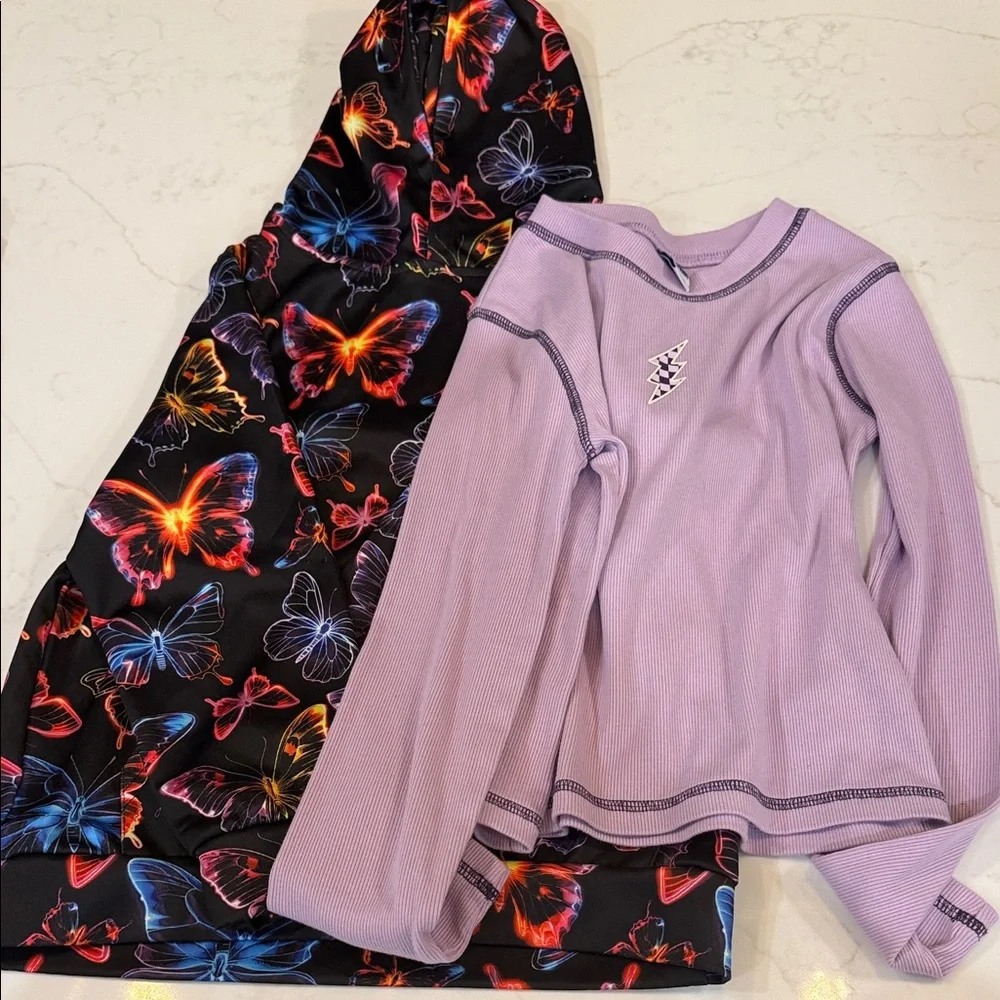 Old Navy Purple Long-Sleeve Top with Black Neon Butterfly Hoodie
